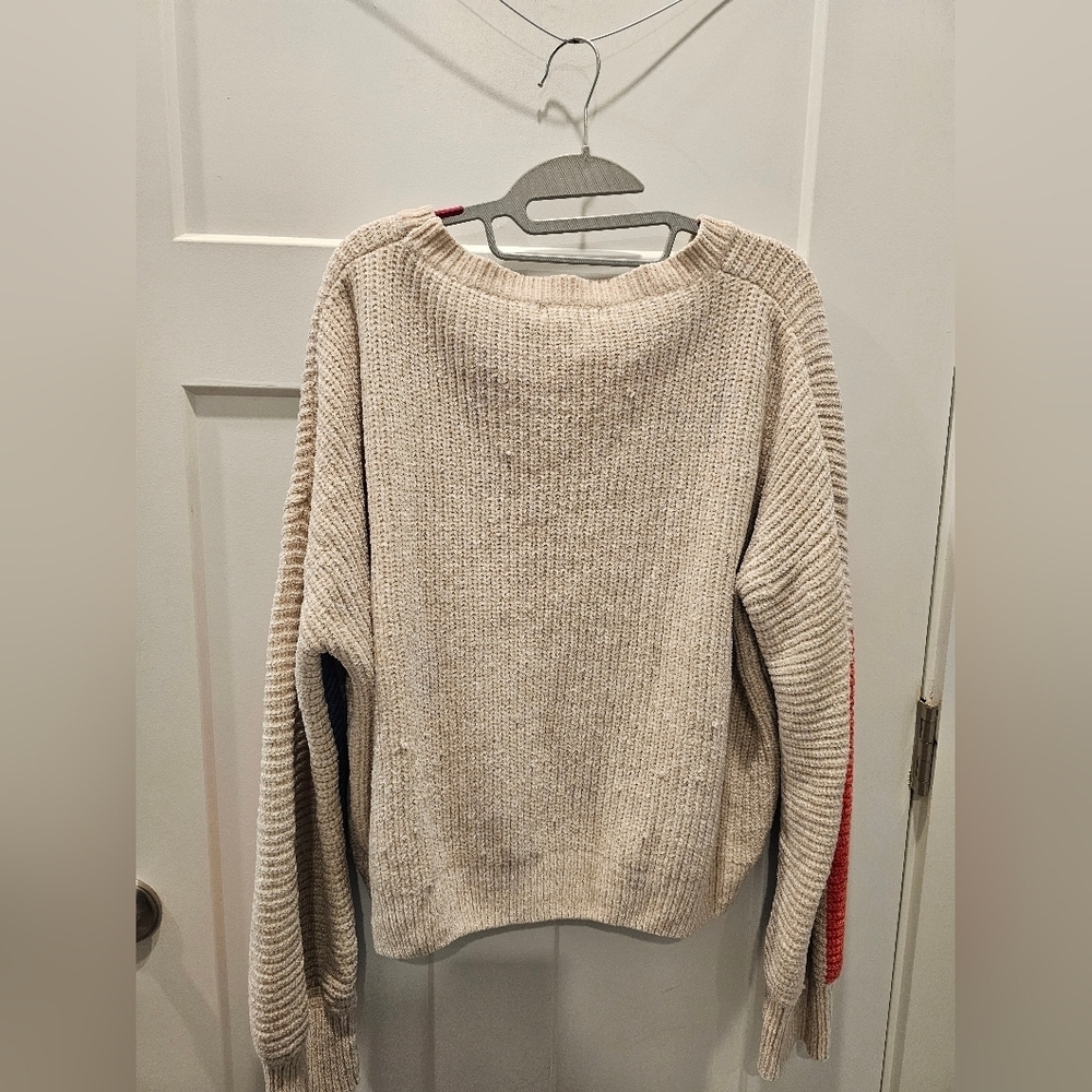 FATE Women’s Striped Chenille Sweater Large Beige Red Yellow Blue Soft Cozy Pull - Picture 3 of 8